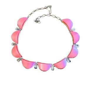 VTG Star Signed Pink‎ Thermoset Moonglow Necklace 1950s Retro Glam Silver Tone